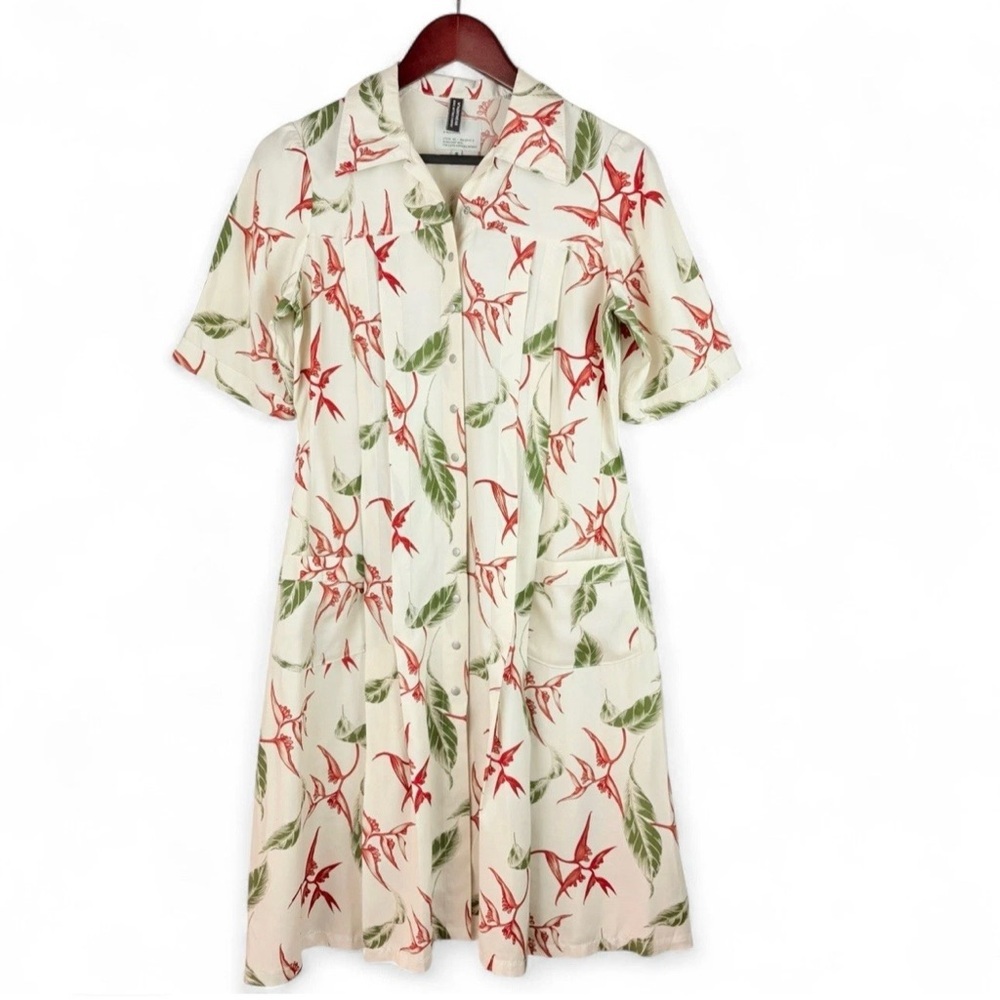 W’Menswear Tropical Floral Print Snap Button Dress 8 Vintage Designer Chic $505